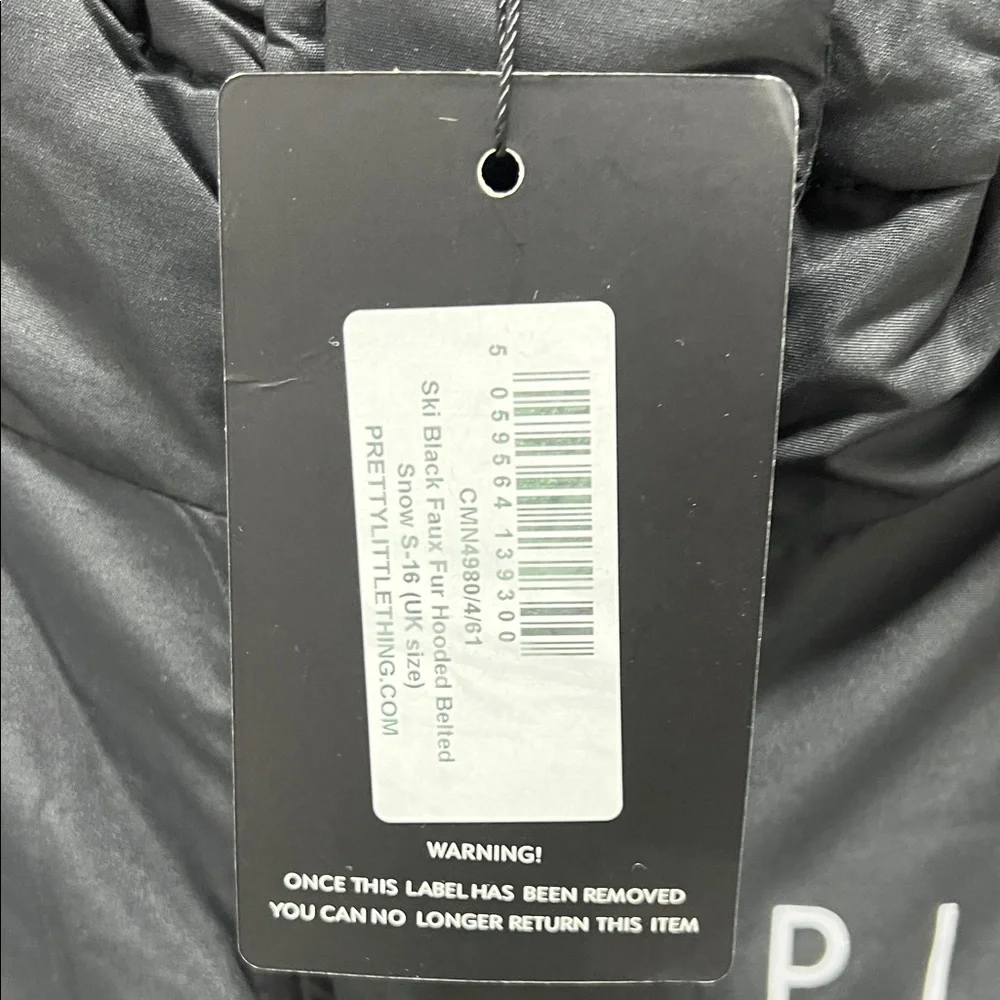 771 PrettyLittleThing Black Belted Ski Coat - Picture 2 of 4